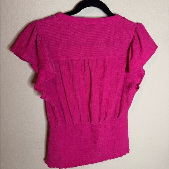 Anthropology Maeve Pink Smocked Peplum Top Y2K Medium - Picture 2 of 5